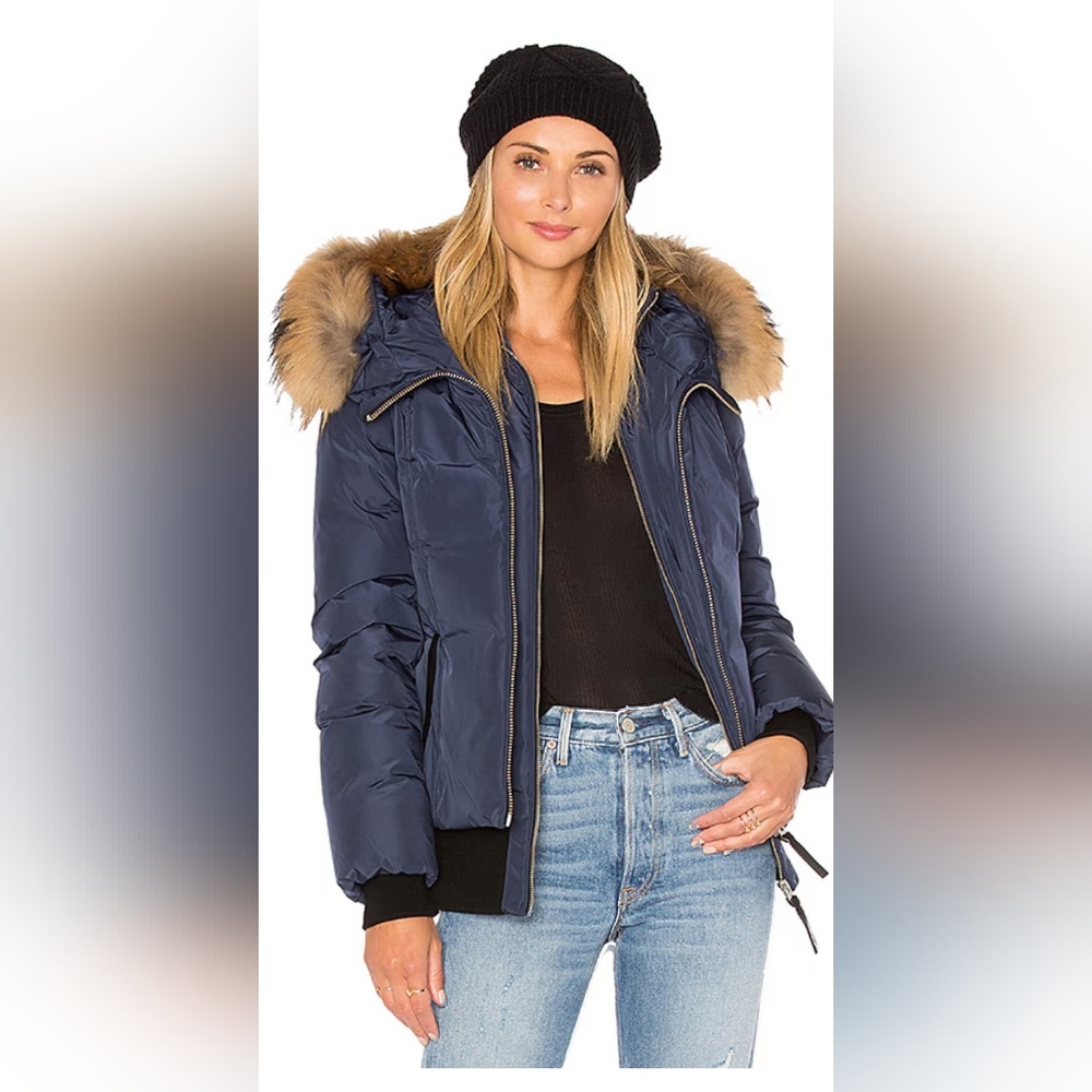 Mackage blue romane bomber hooded jacket